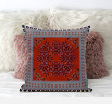 16" X 16" Red And Gray Blown Seam Geometric Indoor Outdoor Throw Pillow - FREE SHIPPING