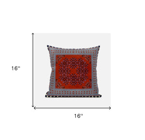 Decorative pillow with a red and gray pattern on a white background