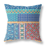 18" X 18" Blue And Orange Zippered Patchwork Indoor Outdoor Throw Pillow Cover & Insert - FREE SHIPPING