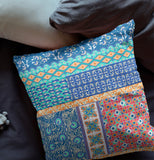 18" X 18" Blue And Orange Zippered Patchwork Indoor Outdoor Throw Pillow Cover & Insert - FREE SHIPPING