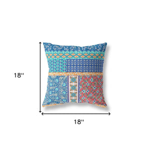18" X 18" Blue And Orange Zippered Patchwork Indoor Outdoor Throw Pillow Cover & Insert - FREE SHIPPING
