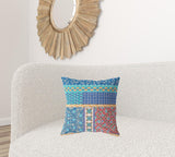 18" X 18" Blue And Orange Zippered Patchwork Indoor Outdoor Throw Pillow Cover & Insert - FREE SHIPPING