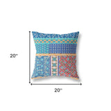 18" X 18" Blue And Orange Zippered Patchwork Indoor Outdoor Throw Pillow Cover & Insert - FREE SHIPPING