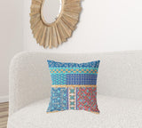 18" X 18" Blue And Orange Zippered Patchwork Indoor Outdoor Throw Pillow Cover & Insert - FREE SHIPPING
