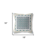 18" X 18" White And Green Zippered Floral Indoor Outdoor Throw Pillow - FREE SHIPPING