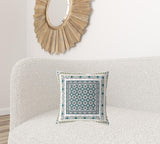 18" X 18" White And Green Zippered Floral Indoor Outdoor Throw Pillow - FREE SHIPPING