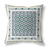 18" X 18" White And Green Zippered Floral Indoor Outdoor Throw Pillow - FREE SHIPPING