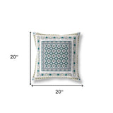 18" X 18" White And Green Zippered Floral Indoor Outdoor Throw Pillow - FREE SHIPPING