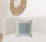 18" X 18" White And Green Zippered Floral Indoor Outdoor Throw Pillow - FREE SHIPPING