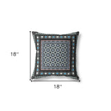 18" X 18" Black And Blue Zippered Floral Indoor Outdoor Throw Pillow - FREE SHIPPING