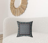 18" X 18" Black And Blue Zippered Floral Indoor Outdoor Throw Pillow - FREE SHIPPING