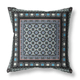 18" X 18" Black And Blue Zippered Floral Indoor Outdoor Throw Pillow - FREE SHIPPING