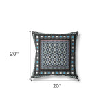 18" X 18" Black And Blue Zippered Floral Indoor Outdoor Throw Pillow - FREE SHIPPING