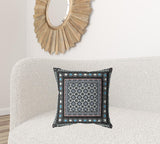 18" X 18" Black And Blue Zippered Floral Indoor Outdoor Throw Pillow - FREE SHIPPING