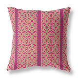 18" X 18" Pink And Green Zippered Geometric Indoor Outdoor Throw Pillow - FREE SHIPPING