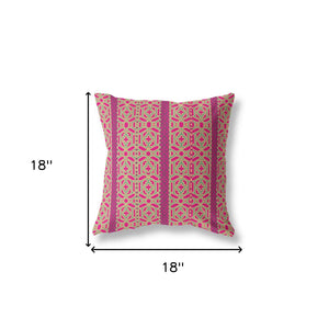 18" X 18" Pink And Green Zippered Geometric Indoor Outdoor Throw Pillow - FREE SHIPPING