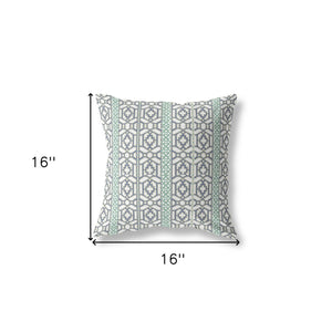 16" X 16" White And Gray Zippered Geometric Indoor Outdoor Throw Pillow - FREE SHIPPING