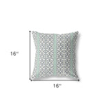 16" X 16" White And Gray Zippered Geometric Indoor Outdoor Throw Pillow - FREE SHIPPING