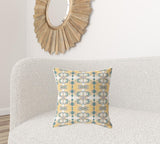 18" X 18" White And Yellow Zippered Geometric Indoor Outdoor Throw Pillow - FREE SHIPPING