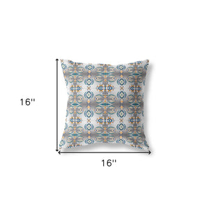 16" X 16" Off White And Brown Zippered Geometric Indoor Outdoor Throw Pillow - FREE SHIPPING