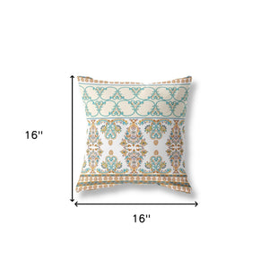 16" X 16" Orange And Teal Zippered Geometric Indoor Outdoor Throw Pillow - FREE SHIPPING