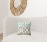 16" X 16" Orange And Teal Zippered Geometric Indoor Outdoor Throw Pillow - FREE SHIPPING