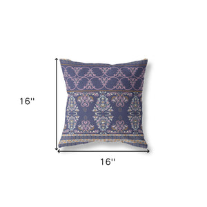 16" X 16" Blue And Pink Zippered Geometric Indoor Outdoor Throw Pillow - FREE SHIPPING