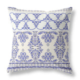 16" X 16" White And Blue Zippered Geometric Indoor Outdoor Throw Pillow - FREE SHIPPING