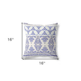 16" X 16" White And Blue Zippered Geometric Indoor Outdoor Throw Pillow - FREE SHIPPING