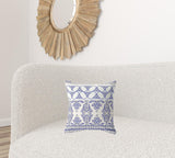 16" X 16" White And Blue Zippered Geometric Indoor Outdoor Throw Pillow - FREE SHIPPING