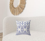18" X 18" White And Blue Zippered Geometric Indoor Outdoor Throw Pillow - FREE SHIPPING