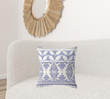 18" X 18" White And Blue Zippered Geometric Indoor Outdoor Throw Pillow - FREE SHIPPING