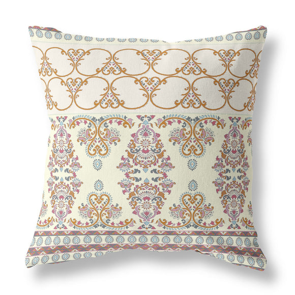 Decorative pillow with intricate paisley pattern on a white background