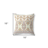 16" X 16" Off White And Orange Zippered Geometric Indoor Outdoor Throw Pillow - FREE SHIPPING
