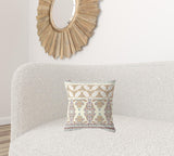 16" X 16" Off White And Orange Zippered Geometric Indoor Outdoor Throw Pillow - FREE SHIPPING