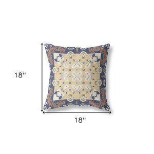 18" X 18" Blue And Yellow Zippered Geometric Indoor Outdoor Throw Pillow - FREE SHIPPING