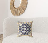 18" X 18" Yellow And Navy Zippered Geometric Indoor Outdoor Throw Pillow - FREE SHIPPING