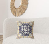 18" X 18" Yellow And Navy Zippered Geometric Indoor Outdoor Throw Pillow - FREE SHIPPING