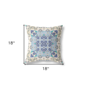 18" X 18" Off White And Blue Zippered Geometric Indoor Outdoor Throw Pillow - FREE SHIPPING