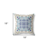 18" X 18" Off White And Blue Zippered Geometric Indoor Outdoor Throw Pillow - FREE SHIPPING