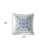 18" X 18" Off White And Blue Zippered Geometric Indoor Outdoor Throw Pillow - FREE SHIPPING