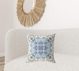 18" X 18" Off White And Blue Zippered Geometric Indoor Outdoor Throw Pillow - FREE SHIPPING