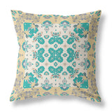 16" X 16" Yellow, Blue, And White Zippered Geometric Indoor Outdoor Throw Pillow - FREE SHIPPING