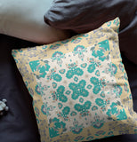 16" X 16" Yellow, Blue, And White Zippered Geometric Indoor Outdoor Throw Pillow - FREE SHIPPING