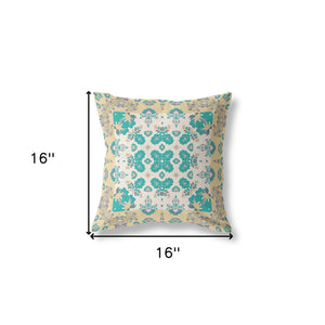 16" X 16" Yellow, Blue, And White Zippered Geometric Indoor Outdoor Throw Pillow - FREE SHIPPING