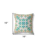 16" X 16" Yellow, Blue, And White Zippered Geometric Indoor Outdoor Throw Pillow - FREE SHIPPING