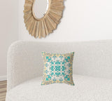 16" X 16" Yellow, Blue, And White Zippered Geometric Indoor Outdoor Throw Pillow - FREE SHIPPING