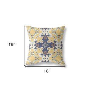 16" X 16" Yellow And Blue Zippered Geometric Indoor Outdoor Throw Pillow - FREE SHIPPING