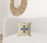 16" X 16" Yellow And Blue Zippered Geometric Indoor Outdoor Throw Pillow - FREE SHIPPING