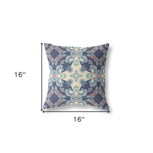 16" X 16" Blue And White Zippered Geometric Indoor Outdoor Throw Pillow - FREE SHIPPING
